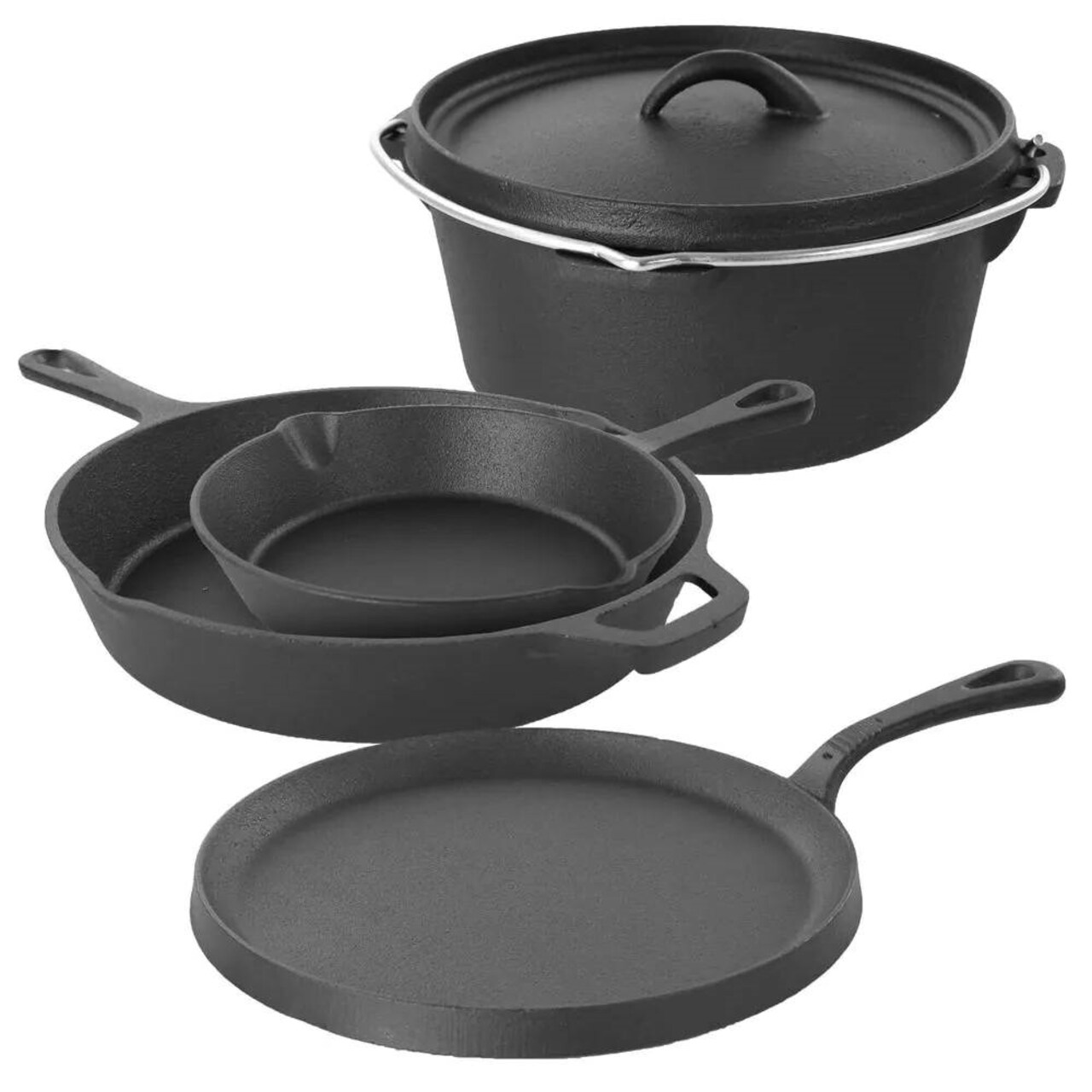 Cast Iron 5-Piece Cookware Set with Griddle, Skillets and Dutch Oven for Home Cooking